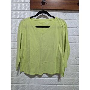 Eileen Fisher Women's Lime Sherbet V-Neck Cotton Long-Sleeve T-Shirt Size XXS